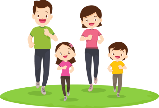 Father, mother, and kids jogging as a family fitness routine. png