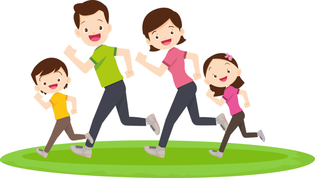 Cartoon-style family jogging in a marathon event. png
