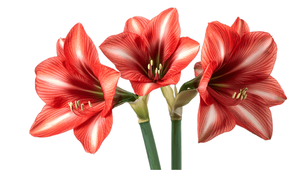 Striking Red and White Amaryllis Flowers Blooming on Transparent Background Featuring Vibrant Petals and Delicate Floral Details png