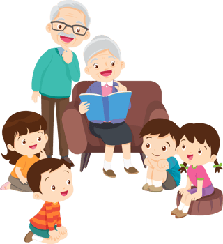 Elderly couple spending quality time with their grandchildren. png