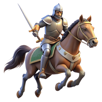 stunning artistic A medieval knight on horseback charging into battle, dynamic action, realistic detail, bright sunlight authentic png