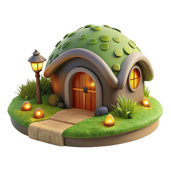 vibrant modern A cozy hobbit hole built into a grassy hillside, lit by a warm fire within, watercolor painting style high quality png