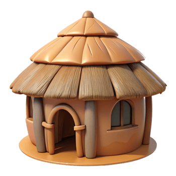 vibrant modern Mud hut, traditional African architecture, thatched roof, earthy tones, vernacular style professional png