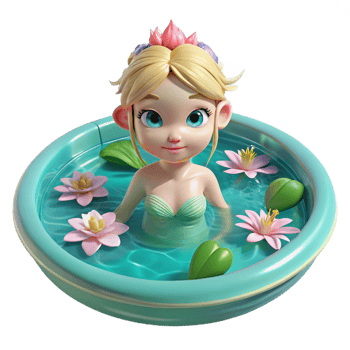 extraordinary contemporary A playful water nymph swimming in a crystal-clear pool, surrounded by lilies, in a serene, Impressionist style authentic png
