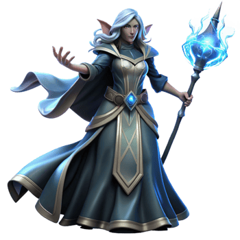 stunning contemporary A powerful sorceress with flowing robes and a staff topped with a glowing crystal, summoning a magical storm. Dramatic, stormy lighting. Fantasy art style detailed png
