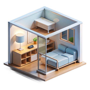 impressive minimalist Microscale housing unit, compact design, multifunctional furniture, minimalist style exclusive png