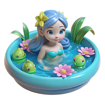 impressive vintage A playful water nymph swimming in a crystal-clear pool, surrounded by lilies, in a serene, Impressionist style original png