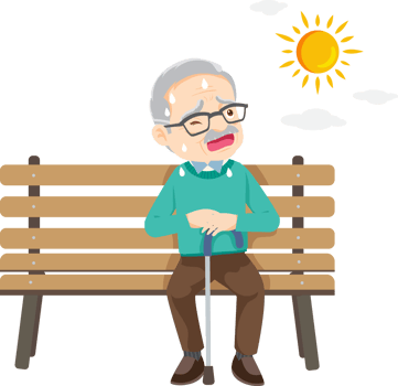 Elderly man sitting looking tired from walking under hot sun png