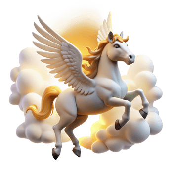 vibrant minimalist A graceful Pegasus soaring through the clouds, illuminated by the rays of the rising sun. Bright, optimistic lighting. Art Nouveau style authentic png