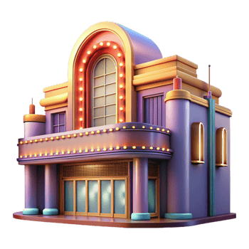 dramatic abstract An intricate Art Deco movie theater with neon marquee, vibrant city lights, vintage photography style authentic png