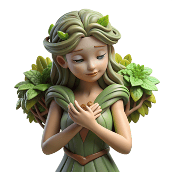 magnificent rustic A graceful dryad with bark-like skin and flowing vines for hair, embracing a giant oak tree, bathed in dappled sunlight. Pre-Raphaelite style high quality png