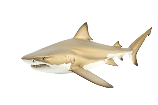 Tan Shark with Speckled Markings Swimming Laterally on Transparent Background Wildlife Underwater Predator Fish Marine Aquatic Fauna png