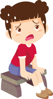 Cartoon sitting wiping sweat from forehead in sunlight png