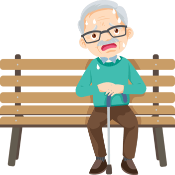Grandpa, holding a cane, was sitting in a chair, sweating from the hot weather. png