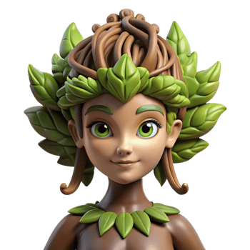 vibrant classic A serene dryad with bark-like skin and leafy hair, blending seamlessly with a giant oak tree. Soft, dappled sunlight, nature-inspired fantasy style detailed png