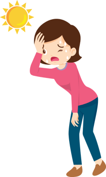 Cartoon style mom is tired after walking in the sun. png