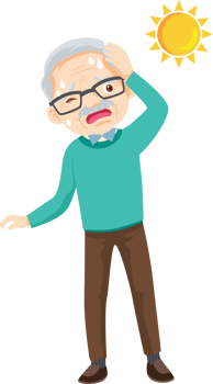 Cartoon grandpa exhausted after walking home in the sun png