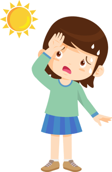 Cartoon girl struggling with the hot and humid weather. png