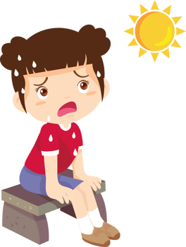 The girl was sitting in the hot sun, but she was still not feeling any better. png