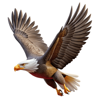 beautiful modern A majestic bald eagle soaring through the sky, dramatic clouds in the background, powerful and symbolic imagery authentic png