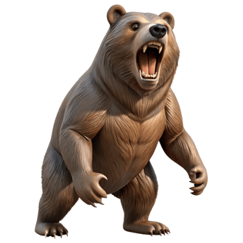 elegant vintage A powerful grizzly bear standing on its hind legs, roaring towards the sky, depicted in a dynamic, action-packed style 4K png