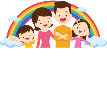 Family illustration with rainbow background png