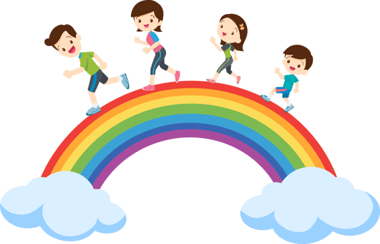 A lovely family happily strolls along a beautiful rainbow. png