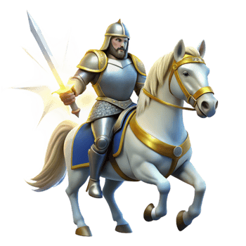 elegant rustic A noble knight in shining armor, riding a majestic white horse, wielding a gleaming sword, illuminated by the bright sunlight. Medieval romance style high quality png