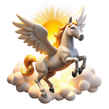 stunning vintage A graceful Pegasus soaring through the clouds, illuminated by the rays of the rising sun. Bright, optimistic lighting. Art Nouveau style high resolution png