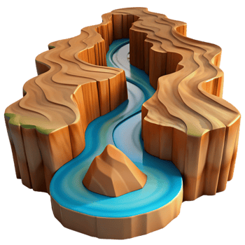 stunning traditional A winding river carving through a canyon, aerial view, dramatic lighting premium png
