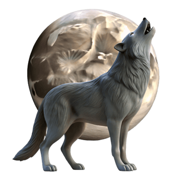 dramatic traditional A solitary wolf howling at the full moon, cool moonlight, dramatic painting style high quality png