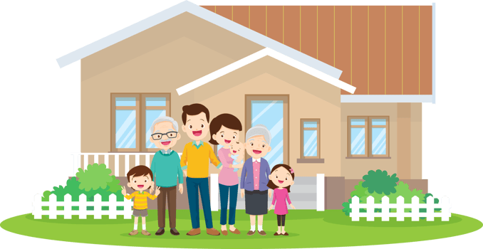 Family in front of a house png