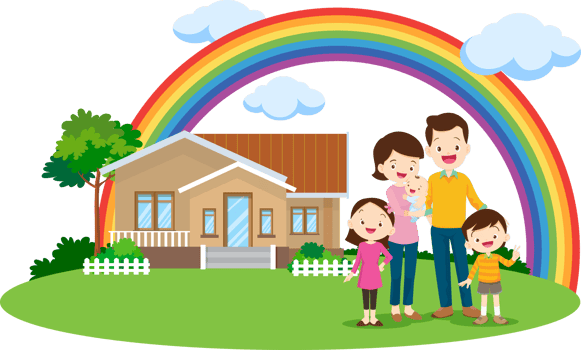 Dad welcomes new baby with a new house with rainbow overlay png