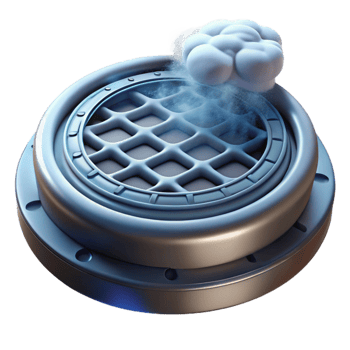 wonderful rustic A close-up of a steaming manhole cover in winter, urban grit style, cold, bluish light premium png