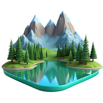 elegant contemporary A serene lake reflecting the surrounding mountains and trees, calm water, landscape photography style high resolution png