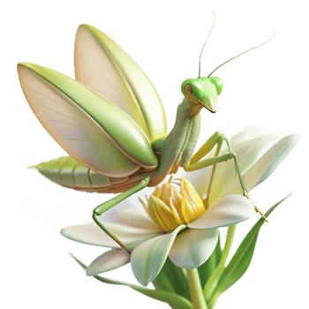 stunning classic A praying mantis perched on a flower, illuminated by soft lighting, in a detailed, macro photography style detailed png