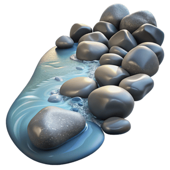 impressive rustic A crystal clear stream flowing over smooth pebbles, dappled sunlight, realistic style genuine png