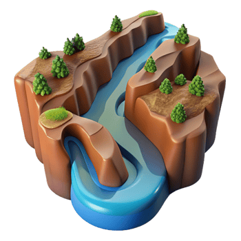 vibrant abstract A winding river through a canyon, aerial view, dramatic lighting original png
