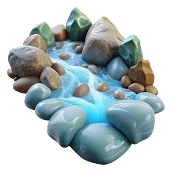dramatic contemporary A crystal-clear mountain stream flowing over smooth, colorful stones, photorealistic style original png