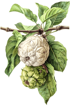 Two Apples Hanging from Branch with Green Leaves and Transparent Background Botanical Illustration png