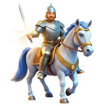 stunning modern A noble knight in shining armor, riding a majestic white horse, wielding a gleaming sword, illuminated by the bright sunlight. Medieval romance style genuine png