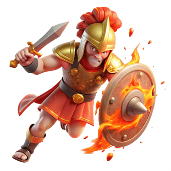 beautiful minimalist A fierce Ares with a blood-stained sword and shield, charging into battle. Roman style. Fiery, chaotic lighting authentic png