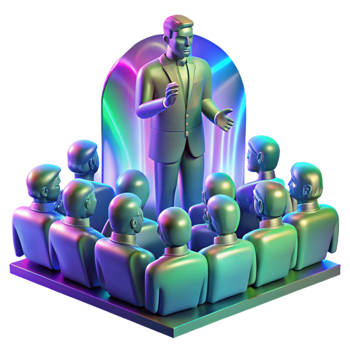 elegant creative A holographic projection of a political leader addressing a crowd, distorted visuals, glitch art style, vibrant neon colors, dramatic lighting 4K png