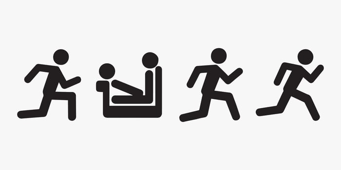Stick figure running exercise workout fitness jogging pictogram silhouette sport rest couch relaxation vector