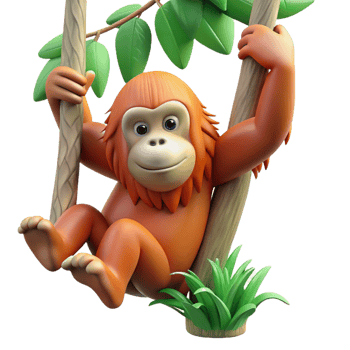 magnificent rustic A orangutan swinging through the trees, lush rainforest setting, agile and acrobatic authentic png