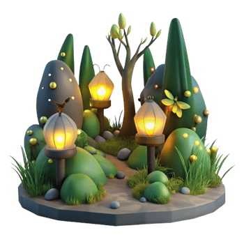 impressive artistic A group of fireflies illuminating a dark forest, magical lighting, enchanting style professional png