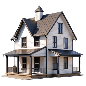 impressive abstract Modern farmhouse, white siding, black trim, wraparound porch, rural setting, farmhouse style professional png