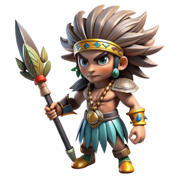dramatic contemporary A fierce anime warrior with tribal tattoos and a feathered headdress, wielding a spear, dramatic lighting with strong shadows, in the style of a historical fantasy anime premium png