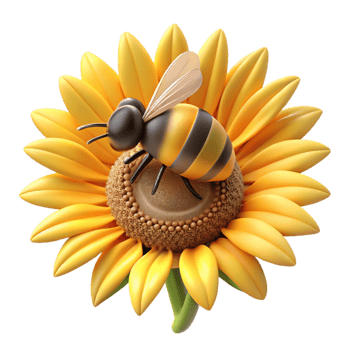 beautiful artistic A close-up of a bee collecting pollen from a sunflower, warm sunlight, detailed illustration style professional png
