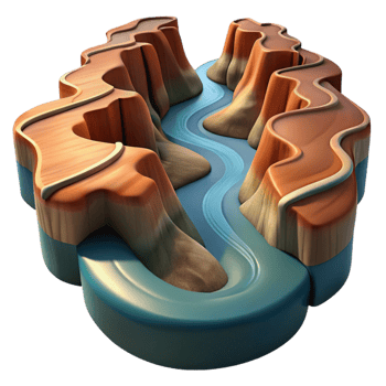 beautiful classic A winding river through a canyon, aerial view, dramatic lighting high resolution png